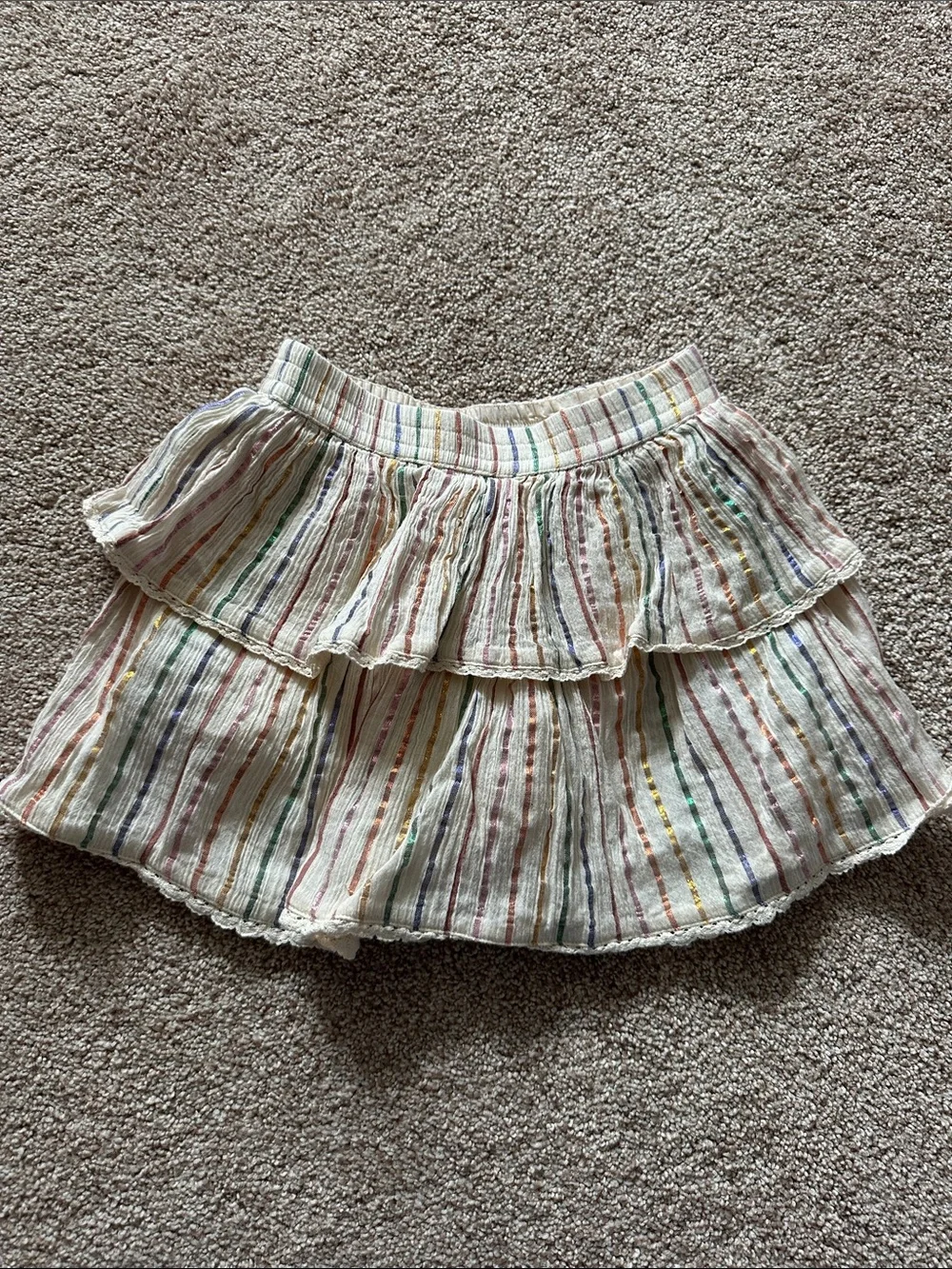 3 GAP Girls Tiered Skort Trio - Red, Navy & Rainbow Stripe Cream